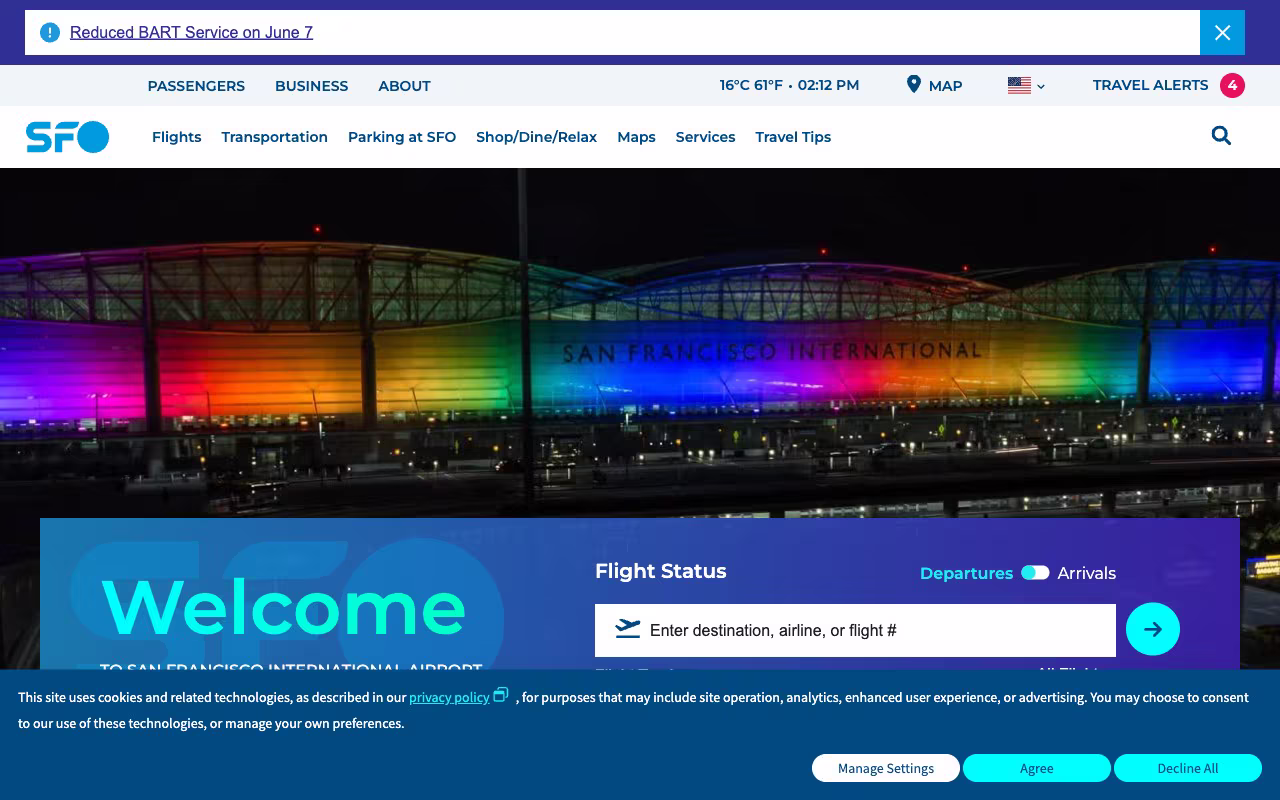 Screenshot of FlySFO.com